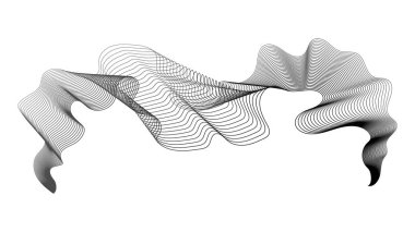 Beyaz zemin üzerinde monokrom dalga gradyan çizgileri olan soyut arkaplan. Modern teknoloji arka planı, dalga tasarımı. Vektör illüstrasyonu