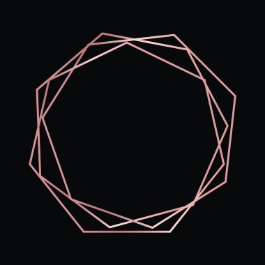 Parlak efektleri koyu arkaplanda izole edilmiş gül sarısı geometrik poligonal çerçeve. Parlak sanat deco arkaplanı boş. Vektör illüstrasyonu