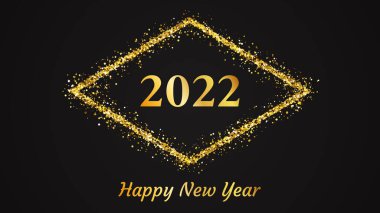 2022 Mutlu Yıllar. Noel bayramı tebrik kartı, el ilanı ya da posterleri için altın parıltılı eşkenar dörtgen şeklinde altın bir yazı. Vektör illüstrasyonu