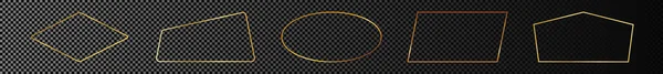 Σύνολο Πέντε Χρυσά Λαμπερό Διαφορετικά Γεωμετρικά Πλαίσια Σχήμα Απομονώνονται Σκούρο — Διανυσματικό Αρχείο
