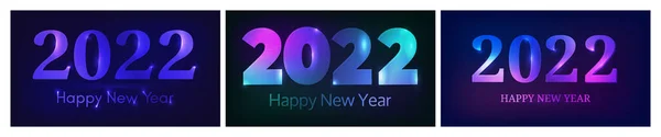 2022 Ευτυχισμένο Νέο Έτος Νέον Φόντο Σύνολο Από Τρία Αφηρημένα — Διανυσματικό Αρχείο