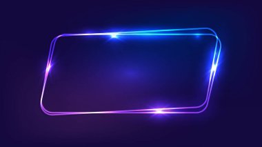 Neon çift yuvarlak paralel kenar çerçeve üzerinde parlak efektler olan koyu arkaplan. Boş parlayan tekno fon. Vektör illüstrasyonu.