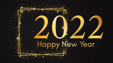2022 Happy New Year background. Gold inscription in a gold glitter square for Christmas holiday greeting card, flyers or posters. Vector illustration vector 2022 Happy New Year background. Gold inscription in a gold glitter square for Christmas holiday greeting card, flyers or posters. Vector illustration vector