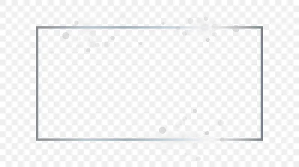 Srebrna Świecąca Prostokątna Rama Iskrami Odizolowanymi Przezroczystym Tle Błyszcząca Rama — Wektor stockowy
