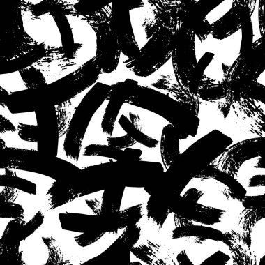 Beyaz arka planda soyut şekillerde siyah fırça darbeleriyle kusursuz desen. Soyut mürekkep grunge dokusu. Vektör illüstrasyonu