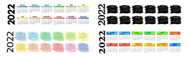 Набор Четырех Горизонтальных Календарей 2022 Год Изолирован Белом Фоне Воскресенья — стоковый вектор