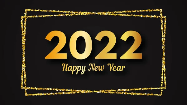 2022 Szczęśliwego Nowego Roku Złoty Napis Złotym Brokatowym Prostokącie Świąteczną — Wektor stockowy