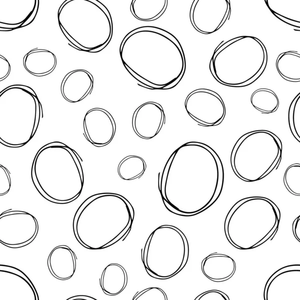Seamless Pattern Black Sketch Hand Drawn Brush Scribble Circles Shape — Stock Vector