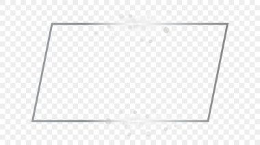 Şeffaf arkaplanda ışıldayan gümüş renkli dikdörtgen şekilli bir çerçeve. Parlak efektli parlak bir çerçeve. Vektör illüstrasyonu.