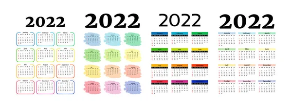 Uppsättning Fyra Vertikala Kalendrar För 2022 Isolerad Vit Bakgrund Söndag — Stock vektor