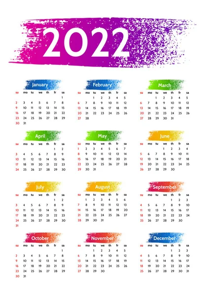 Kalender Für 2022 Isoliert Auf Weißem Hintergrund Sonntag Bis Montag — Stockvektor