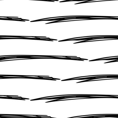 Beyaz arka planda soyut şekillerde siyah kalem fırça darbeleriyle kusursuz desen. Vektör illüstrasyonu