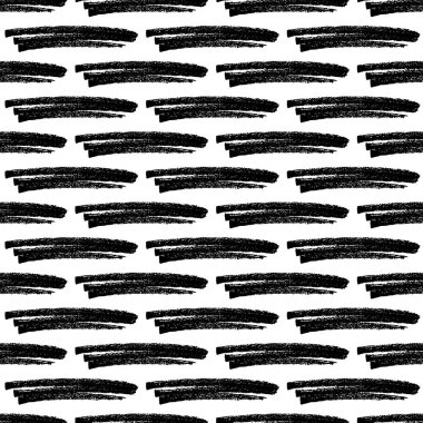 Beyaz arka planda soyut şekillerde siyah kalem fırça darbeleriyle kusursuz desen. Vektör illüstrasyonu
