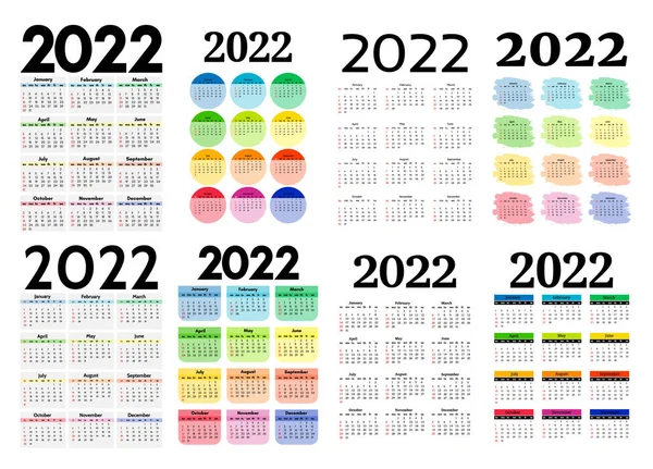 Набор Восьми Вертикальных Календарей 2022 Год Изолирован Белом Фоне Воскресенья — стоковый вектор