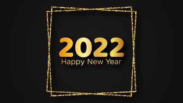2022 Szczęśliwego Nowego Roku Złoty Napis Złoty Brokatowy Kwadrat Świąteczną — Wektor stockowy