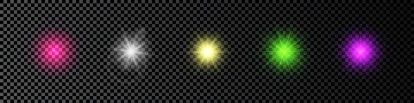 Effetto Luminoso Dei Brillamenti Della Lente Set Cinque Luci Luminose — Vettoriale Stock