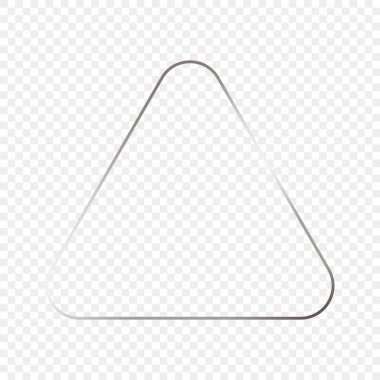 Şeffaf arkaplanda izole edilmiş gümüş renkli yuvarlak üçgen çerçeve. Parlak efektli parlak bir çerçeve. Vektör illüstrasyonu