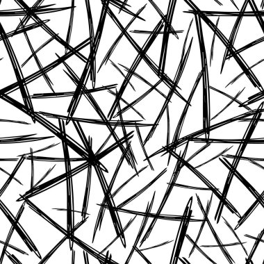 Beyaz arka planda soyut şekillerde siyah kalem fırça darbeleriyle kusursuz desen. Vektör illüstrasyonu