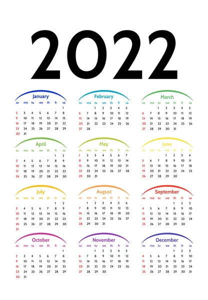 Kalender 2022 Geïsoleerd Een Witte Achtergrond Zondag Tot Maandag Business — Stockvector