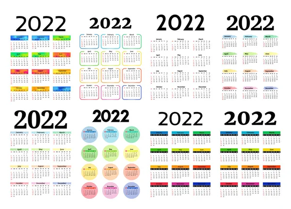 Набор Восьми Вертикальных Календарей 2022 Год Изолирован Белом Фоне Воскресенья — стоковый вектор