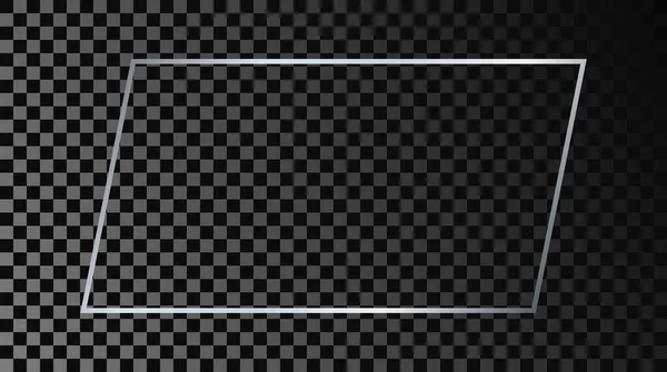 Срібна Рамка Прямокутної Форми Ізольована Темному Прозорому Фоні Блискуча Рамка — стоковий вектор