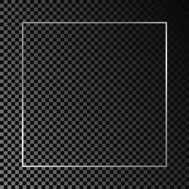 Koyu şeffaf arkaplanda gümüş parıldayan kare çerçeve izole edilmiş. Parlak efektli parlak bir çerçeve. Vektör illüstrasyonu.
