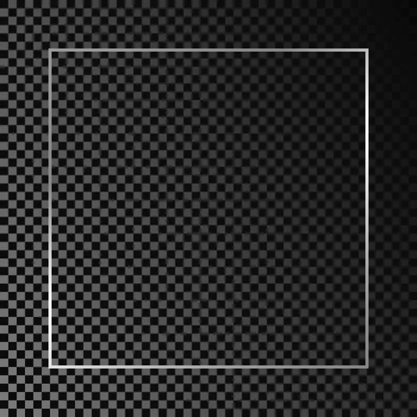 Срібна Сяюча Квадратна Рамка Ізольована Темному Прозорому Фоні Блискуча Рамка — стоковий вектор