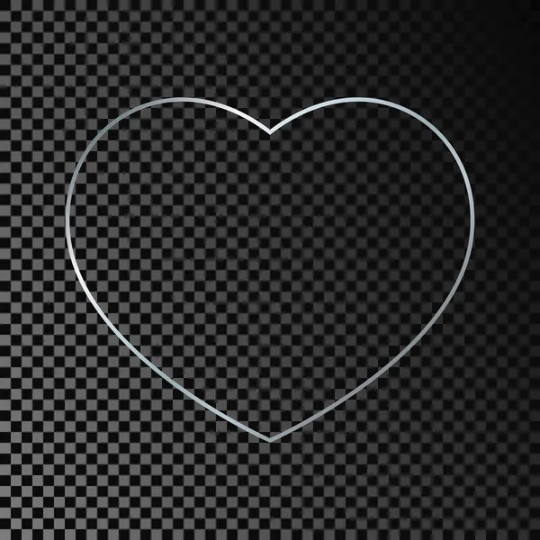 Argent Brillant Cadre Forme Coeur Isolé Sur Fond Transparent Foncé — Image vectorielle