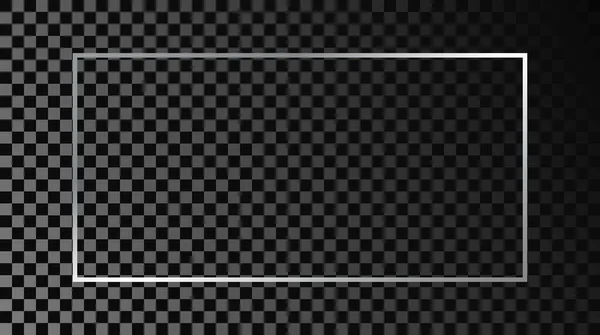 Серебристый Светящийся Прямоугольная Форма Рамки Изолированы Темном Прозрачном Фоне Блестящая — стоковый вектор