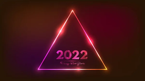 2022 Boldog Évet Neon Háttér Neon Háromszög Alakú Keret Csillogó — Stock Vector