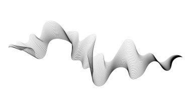 Beyaz zemin üzerinde monokrom dalga gradyan çizgileri olan soyut arkaplan. Modern teknoloji arka planı, dalga tasarımı. Vektör illüstrasyonu