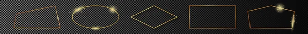 Σύνολο Πέντε Χρυσά Λαμπερό Διαφορετικά Γεωμετρικά Πλαίσια Σχήμα Απομονώνονται Σκούρο — Διανυσματικό Αρχείο