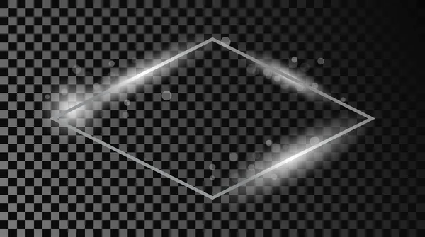暗い透明な背景に隔離された輝きと銀輝く菱形のフレーム 輝く効果を持つ光沢のあるフレーム ベクターイラスト — ストックベクタ