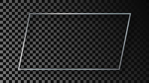 Серебряная Светящаяся Прямоугольная Рамка Тенью Изолированной Темном Прозрачном Фоне Блестящая — стоковый вектор