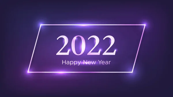 2022 Happy New Year Neon Background Neon Rectangular Frame Shining — Stock Vector