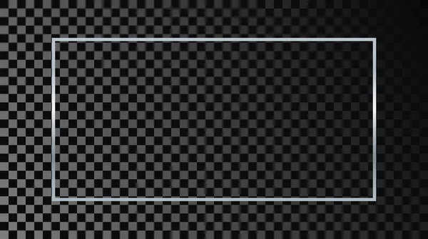 Срібна Рамка Прямокутної Форми Ізольована Темному Прозорому Фоні Блискуча Рамка — стоковий вектор