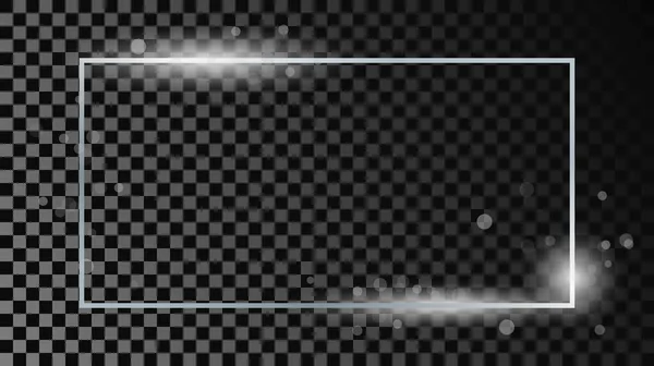 Срібна Сяюча Рамка Прямокутної Форми Блискітками Ізольована Темному Прозорому Фоні — стоковий вектор