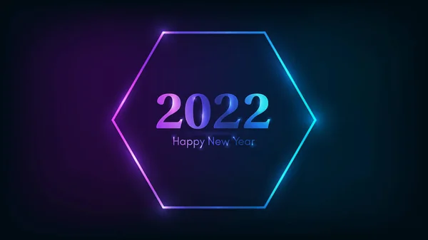 2022年新年背景 霓虹灯六边形框架 圣诞贺卡 传单或海报都有闪亮效果 矢量说明 — 图库矢量图片