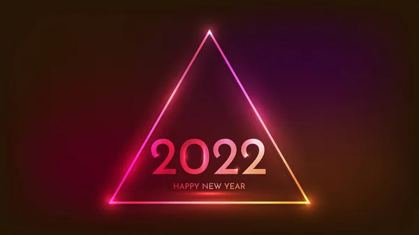 2022 Boldog Évet Neon Háttér Neon Háromszög Alakú Keret Csillogó — Stock Vector