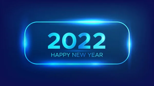 2022年新年背景 霓虹灯圆形长方形框架 圣诞贺卡 传单或海报的闪光效果 矢量说明 — 图库矢量图片