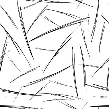 Beyaz arka planda soyut şekillerde siyah kalem fırça darbeleriyle kusursuz desen. Vektör illüstrasyonu