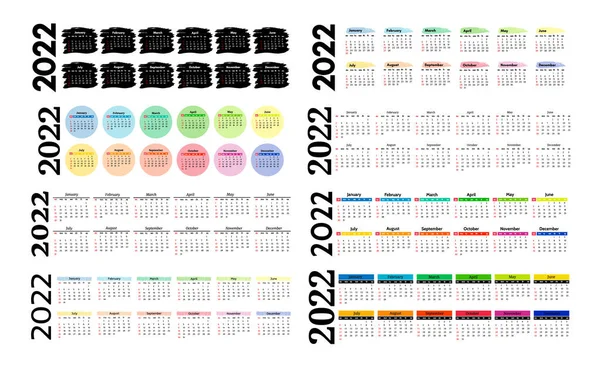 Set Eight Vertical Calendars 2022 Isolated White Background Sunday Monday — Stock Vector