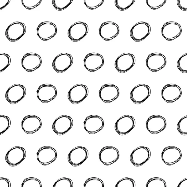 Seamless Pattern Black Sketch Hand Drawn Brush Scribble Circles Shape — Stock Vector