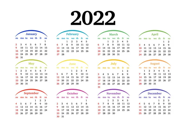 Calendario Para 2022 Aislado Sobre Fondo Blanco Domingo Lunes Plantilla — Archivo Imágenes Vectoriales