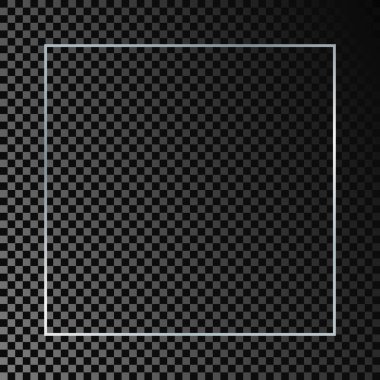 Koyu şeffaf arkaplanda gümüş parıldayan kare çerçeve izole edilmiş. Parlak efektli parlak bir çerçeve. Vektör illüstrasyonu.
