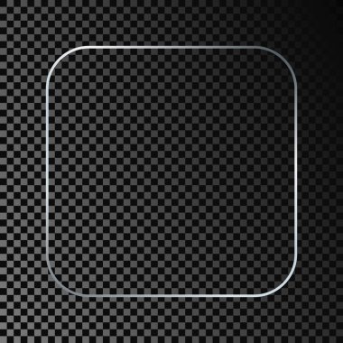 Gümüş renkli yuvarlak kare çerçeve koyu şeffaf arka planda izole edilmiş. Parlak efektli parlak bir çerçeve. Vektör illüstrasyonu.