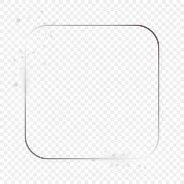 Şeffaf arkaplanda ışıldayan gümüş renkli yuvarlak kare çerçeve. Parlak efektli parlak bir çerçeve. Vektör illüstrasyonu