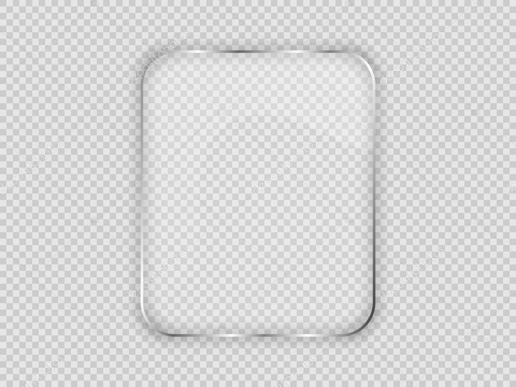 Glass plate in rounded vertical frame isolated on transparent background. Vector illustration.