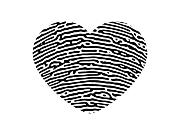 Fingerprint Heart Silhouette Black Heart Shape Human Finger Print Isolated — Stock Vector