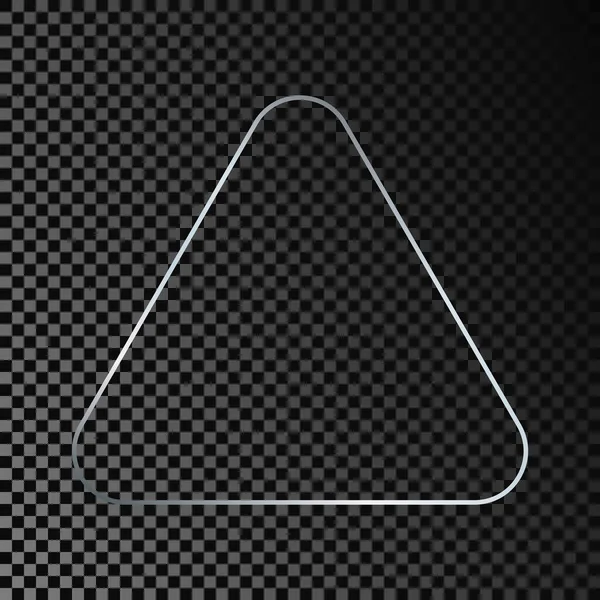 暗い透明な背景に孤立銀輝く丸みを帯びた三角形のフレーム 輝く効果を持つ光沢のあるフレーム ベクターイラスト — ストックベクタ